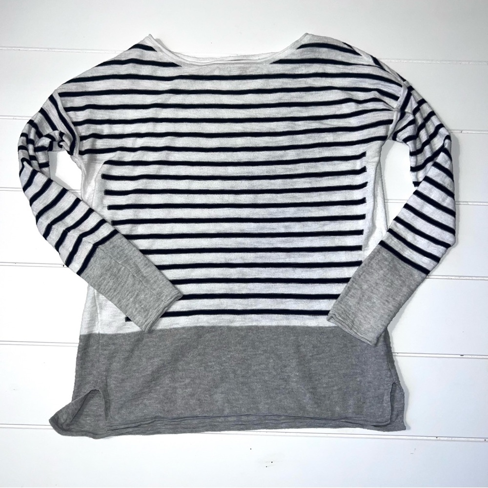 Vince Navy & White Striped Boatneck Long Sleeve Shirt Top XXS